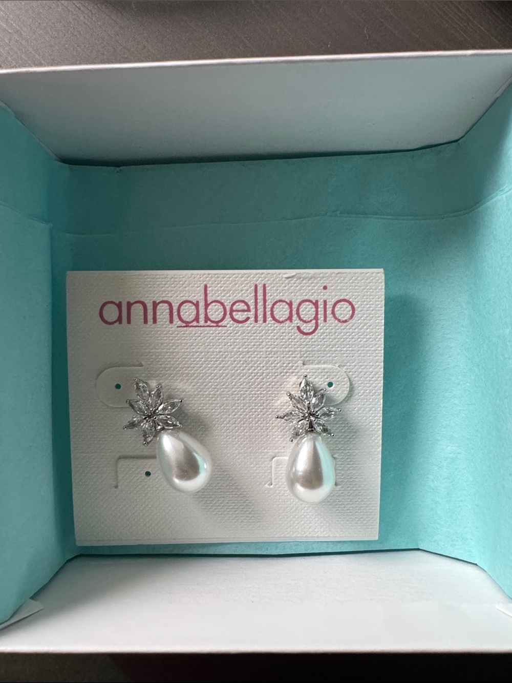 NWOT Annabellagio Silver Crystal and White Freshwater Pearl Teardrop Earrings